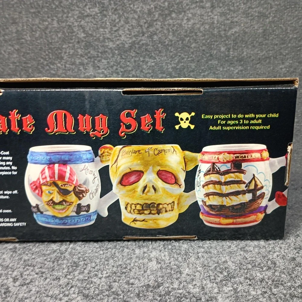 Pirate Mug Set 3 Ceramic Paint Your Own Skulls Ships Nautical DIY Craft Kit